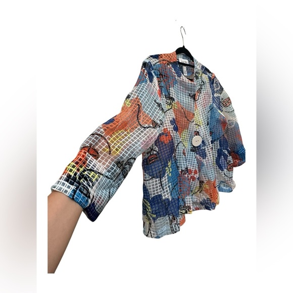 ✨ Joseph Ribkoff Organza Face Print Swing Jacket size 16 - Picture 10 of 17